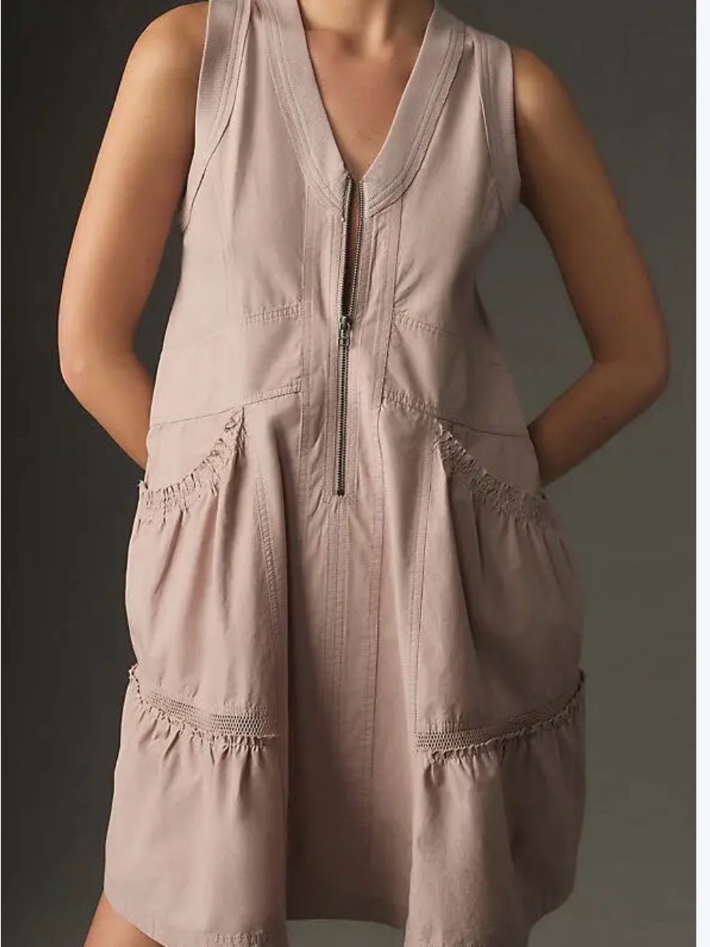 Sleeveless Tiered Zip-Front Midi Dress in Light Pink